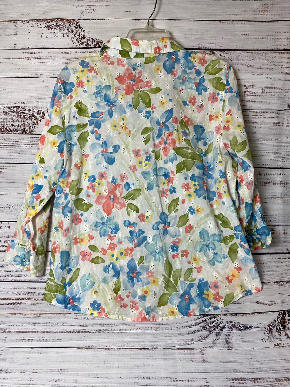 Alfred Dunner Floral Eyelet Button-Up Shirt - Blue, Green, Pink, Yellow - Picture 2 of 6